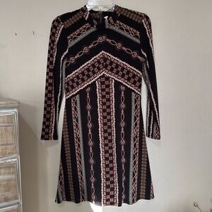 Free People Stella Mini Dress Retro High Neck Long Sleeve Black Small Lined